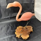 Vintage John Perry Pink Flamingo On Burl Wood Sculpture Florida Decor Leg Up