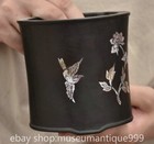 5 2  Old Chinese Sandal Wood Inlay Shell Carving Flower Bird Pen Container