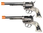 Two 1950s Hubley Cowboy Toy Cap Guns With Orange Plug   Western Holster  -  251