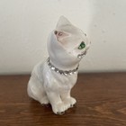 Vtg Ann Shaffer Originals White Kitty Cat  Rhinestone Green Eyes Figurine  read 