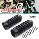 41mm Black Rubber Fork Boots Gators Gaiters Cover Fit For Harley Fxst Fxdwg Fxwg
