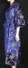 Elegant Dragon Design Silk Satin Kimono Robe Sleepwear Long W  Waist Tie  Navy
