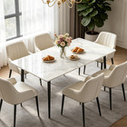 Kitchen Marble Dining Table With Tapered Metal Legs Pairs Dinner Chairs Backrest