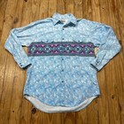 Vintage Western Plains Trading Co Shirt Mens Large Blue Button Up Aztec Print