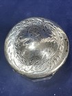 Antique Sterling Silver   Glass Mini Powder Jar Repousse