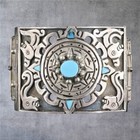 Vintage Mexican Taxco Sterling Silver Turquoise Panel Bracelet Aztec Sun 107 9g