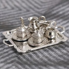 Miniatures Tea Set-10pcs 1 12 Scale Miniature Silvery Tone Metal Tea Pot   Tray