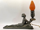 Antique Lamp Art Deco Nouveau Figural Lady Woman Spelter Metal Works