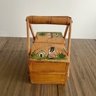 Vintage Small Wooden Fold-out Sewing Box Handpainted Folk Art Accordion Storage