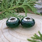 2pcs Authentic Green Faceted Murano Glass Bead 925 Silver Core European Charm