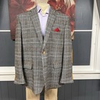 Linea Uomo Soft Knit Blazer Jacket Mens 54l Long Wool Polyester Blend Gray brown