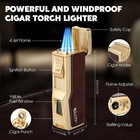 Cigar Humidor Box  Cigar Lighter Cedar Wood Lined Leather Cigar Case Built In
