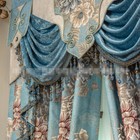 Luxury French Embossed Blue Jacquard Cloth Blackout Curtain Valance Drape C950
