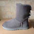 Ugg Short Bailey Bow Ii Grey Gray Water-resistant Suede Boots Size Us 8 Women