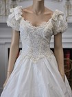 Unbranded Vintage 80s 90s White Taffeta   Lace Wedding Dress Sz 6