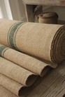 Antique Vintage Stair Runner Hemp Fabric Per One Yard Length Dark Green Stripes