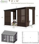Domi 8x12ft Wall-mounted Sunroom Gazebo  Steel Roof  Moveable Pc Screen  Patio