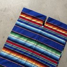 Mexican Serape Poncho Woven Blue Striped Saltillo Blanket Gaban Folk Art Fringe