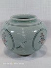 Vintage Korean Celadon Crackle Pottery Vase With Inlaid Cranes Signed Antiquity