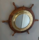 Vintage Nautical Boat Ship Steering Wheel Round Wall Mirror Wood brass 24   