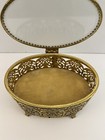 Vintage Ormolu Filigree Gold Metal Jewelry Hinged Footed Oval Trinket Box 6   