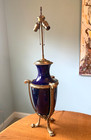 Antique Large Cobalt Blue Footed Lamp Heavy Brass Details 36  High