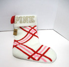 Victoria s Secret Pink Christmas Stocking Logo Red Pink Criss Cross 18 