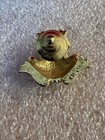 Vintage Avon Green Enamel Frog Brooch Rhinestone Gold Tone Pin 1 