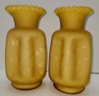 Vases Fenton Honey Yellow Goldenrod  Amber Bubble Optic Cased Glass  Pair 8 5in