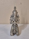 Buddha Statue Thai Idol Solid Metal Silver Tone Praying Figure  