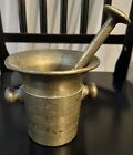 Antique Heavy Solid Brass Mortar And Pestle Large Pharmacy Apothecary Bowl Set