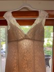 David s Bridal T9612 A-line V-neck Lace Beaded Ivory champagne Gown 10