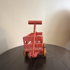 Vintage Red Wooden Pull Toy Wagon Cart With Handle  4 Wheels
