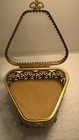 Vintage Brass Ormolu Filigree Casket Beveled Glass Footed Triangular Jewelry Box