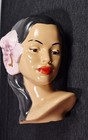 Vintage Hawaiian Polynesian Girl Bust Head W pink Hibiscus 8 5  Hula Woman 