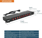 9-outlet Rack Mount Pdu 1u Horizontal Pdu Individual Switch 6ft Cord  With 2usb
