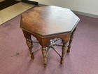 Antique  Table Stand Octagon Ornate Skirt Busy Stretcher Great Form Circa 1930 s