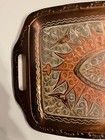 Vintage Erzincanlilar Turkish Copper Serving Tray Hand Engraved Mixed Metal 17 5