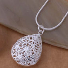 Filigree Puffy Teardrop Pendant Necklace And Earrings Set Sterling Silver