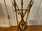Vintage Solid Brass Fireplace Tool Set W  Stand Shovel Poker Tongs Bellow