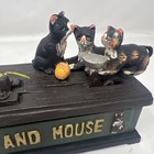 Vintage Mechanical Cast Iron Cat And Mouse Coin Bank Spring Loaded Functional