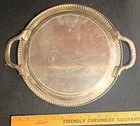 F b  Rogers 1883 Silverplate Round Serving Tray W Handles Engraved 13 75 