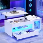 39 4  Lift Top Coffee Table With Glass Storage Cabinet  Modern Led Coffee Table