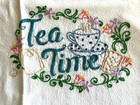 New Vintage Style Hand Embroidered Tea Time Flour Sack Dish Towel - New