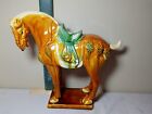 Vintage Chinese Tang Dynasty Style War Horse Glazed Ceramic Figurine