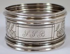 Antique Aesthetic Napkin Ring Coin Silver Bright Cut Hand Etched Leaf Vine Motif