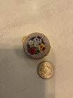 Vintage Italian Micro Mosaic Trinket Pill Box Gold Tone Multicolor Flowers Italy