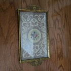 Rare Vintage French Lace Petit Point Floral Brass  Dressing Table vanity Tray
