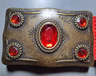 Vintage 80s Belt Red Suede Leather Metal Stones Buckle Western Belt M l  37 