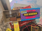 Vintage Model Train Lot Ho   N Scale Tyco Track Cars Power Pack Building As Is